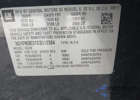 2012 Cadillac Srx Luxury Collection from USA, damaged, VIN 3GYFNDE37CS512304